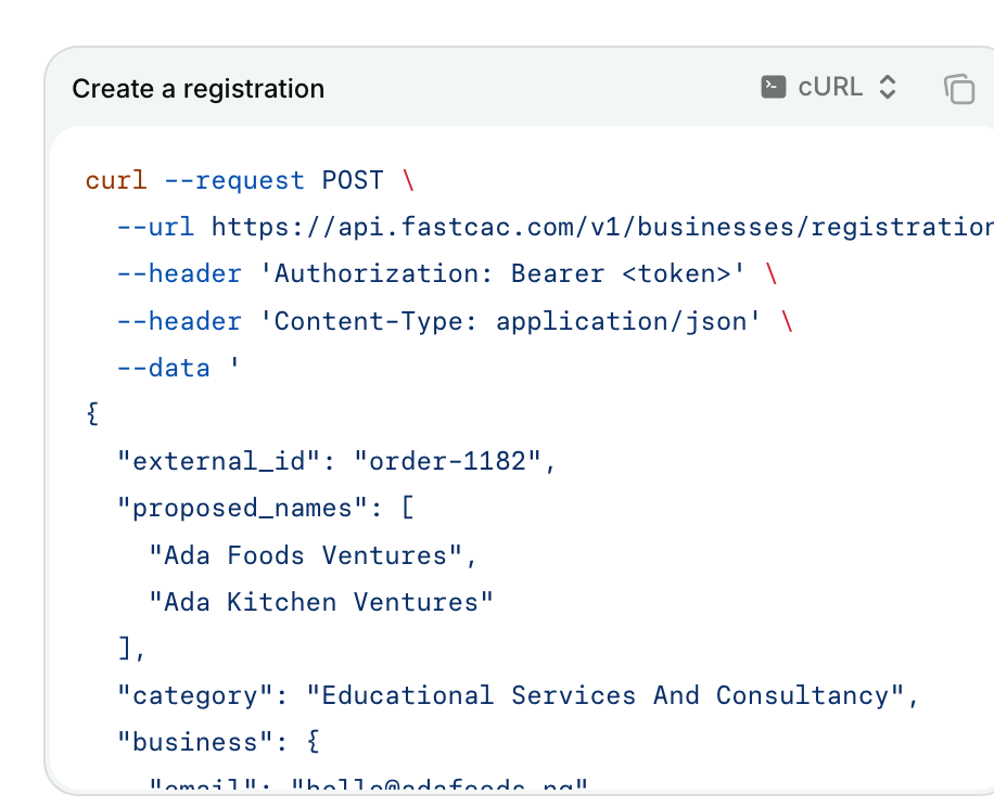 The Create a registration request in the FastCAC docs