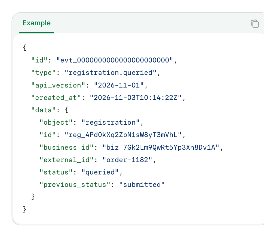 The registration.queried webhook in the FastCAC docs